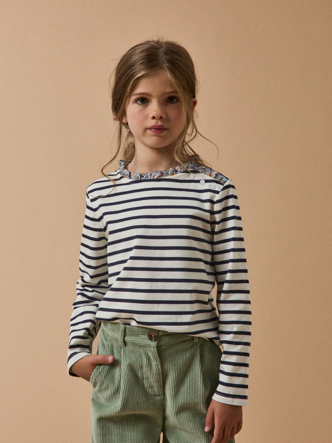 T-shirt marinière Fille tissu Liberty - Coton Biologique