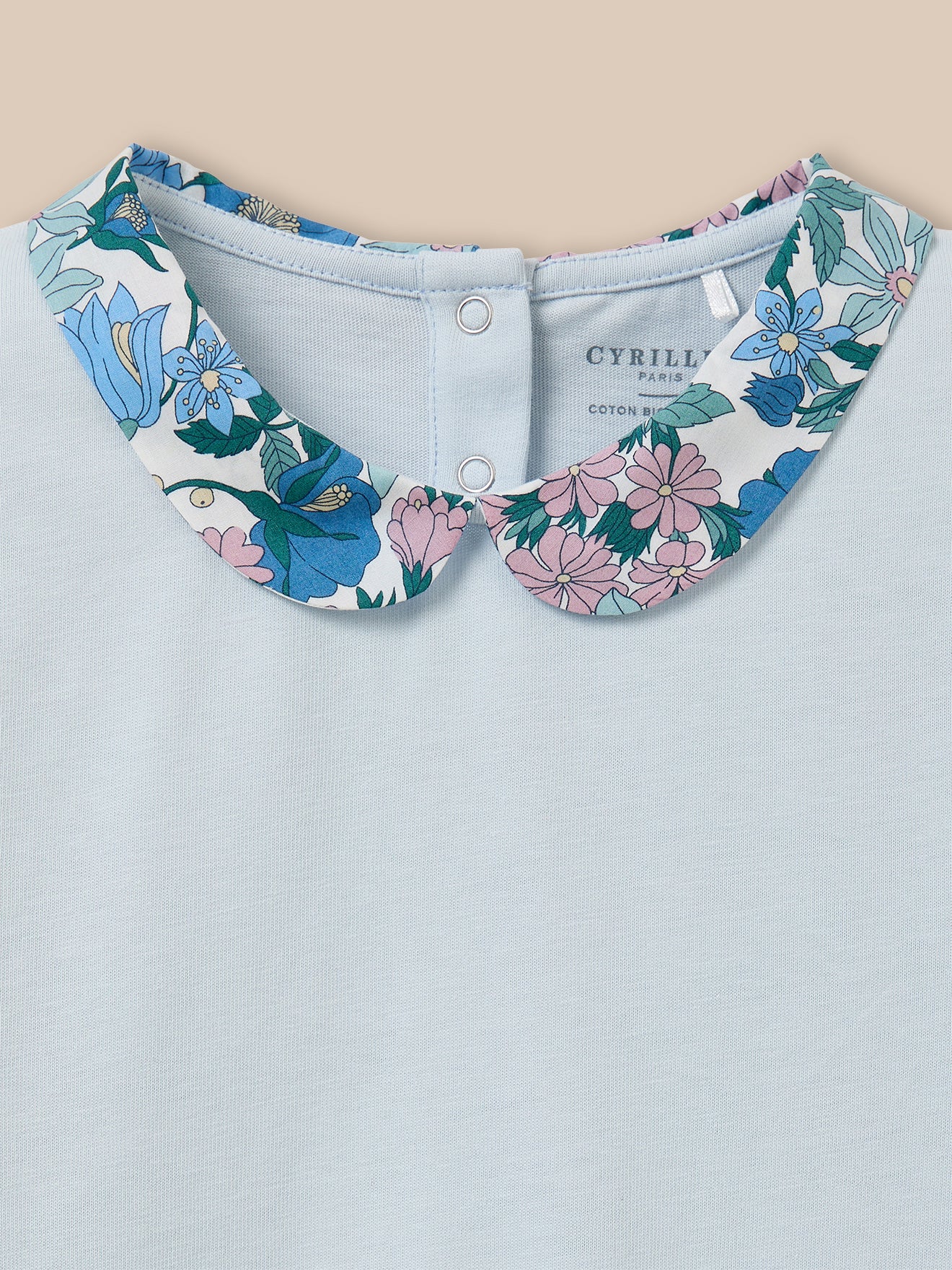 T-shirt col en tissu Liberty Fille - Coton biologique