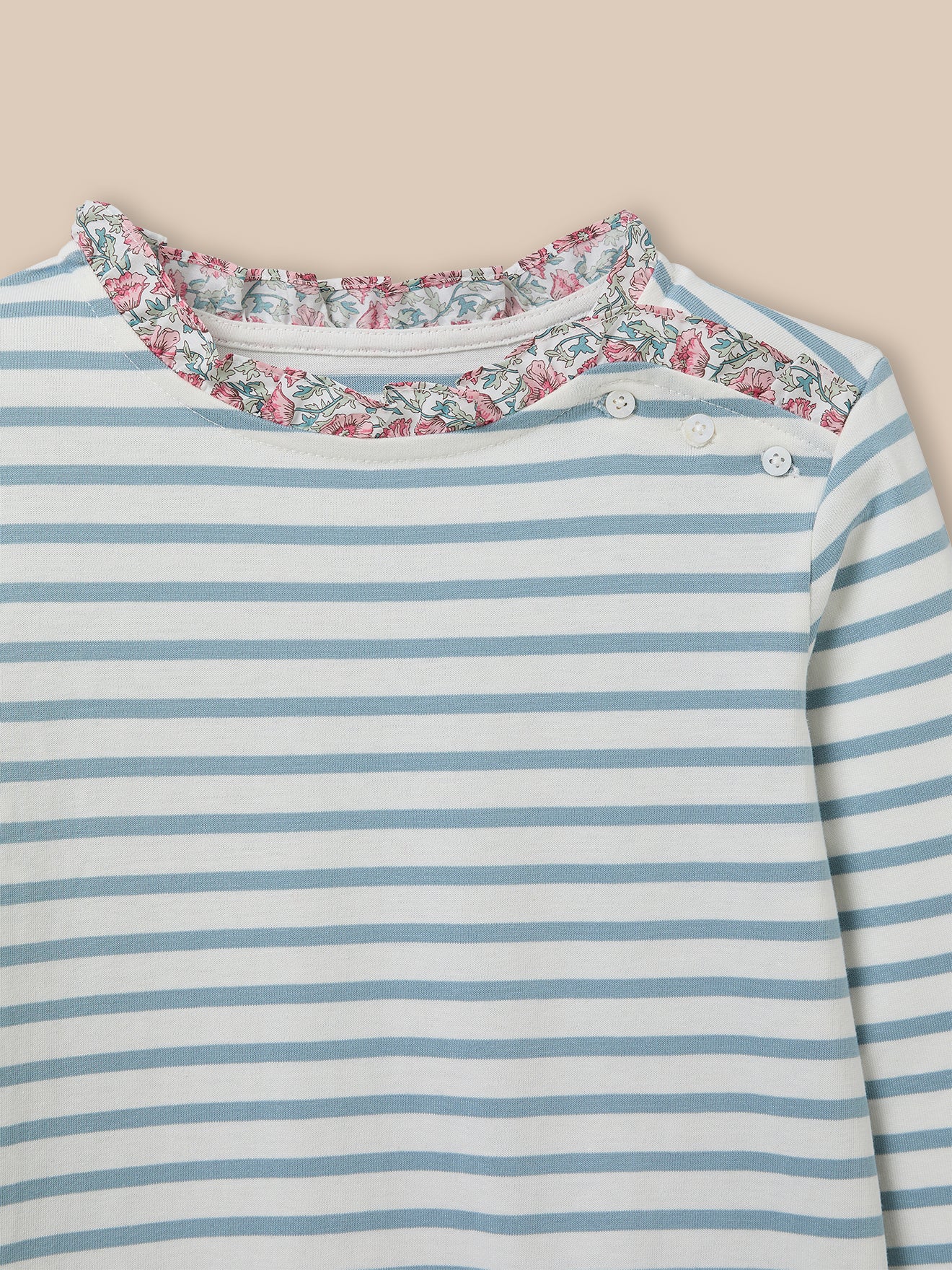 Girl's organic cotton sailor-stripe T-shirt and trim made with Liberty fabric