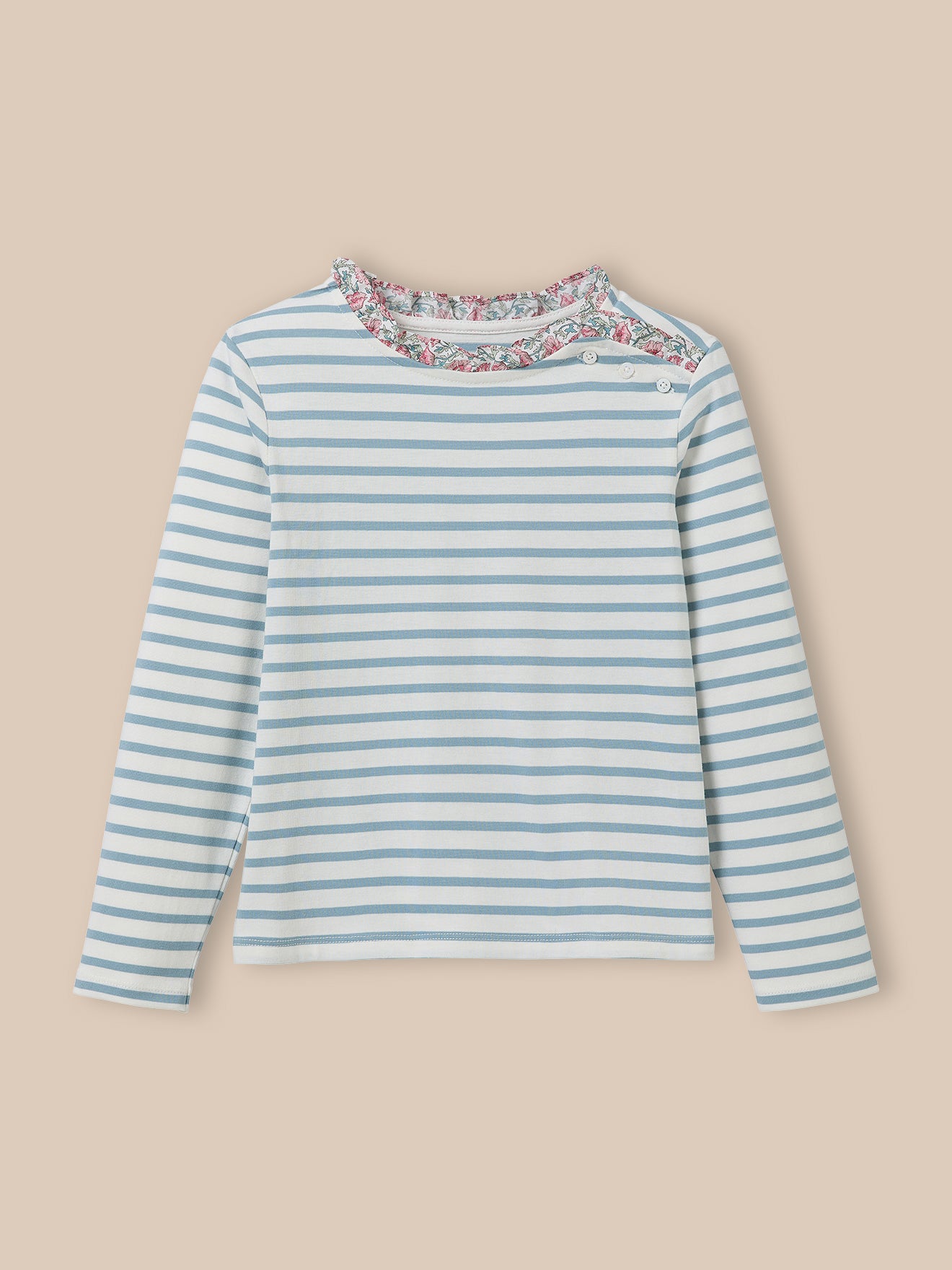 Girl's organic cotton sailor-stripe T-shirt and trim made with Liberty fabric