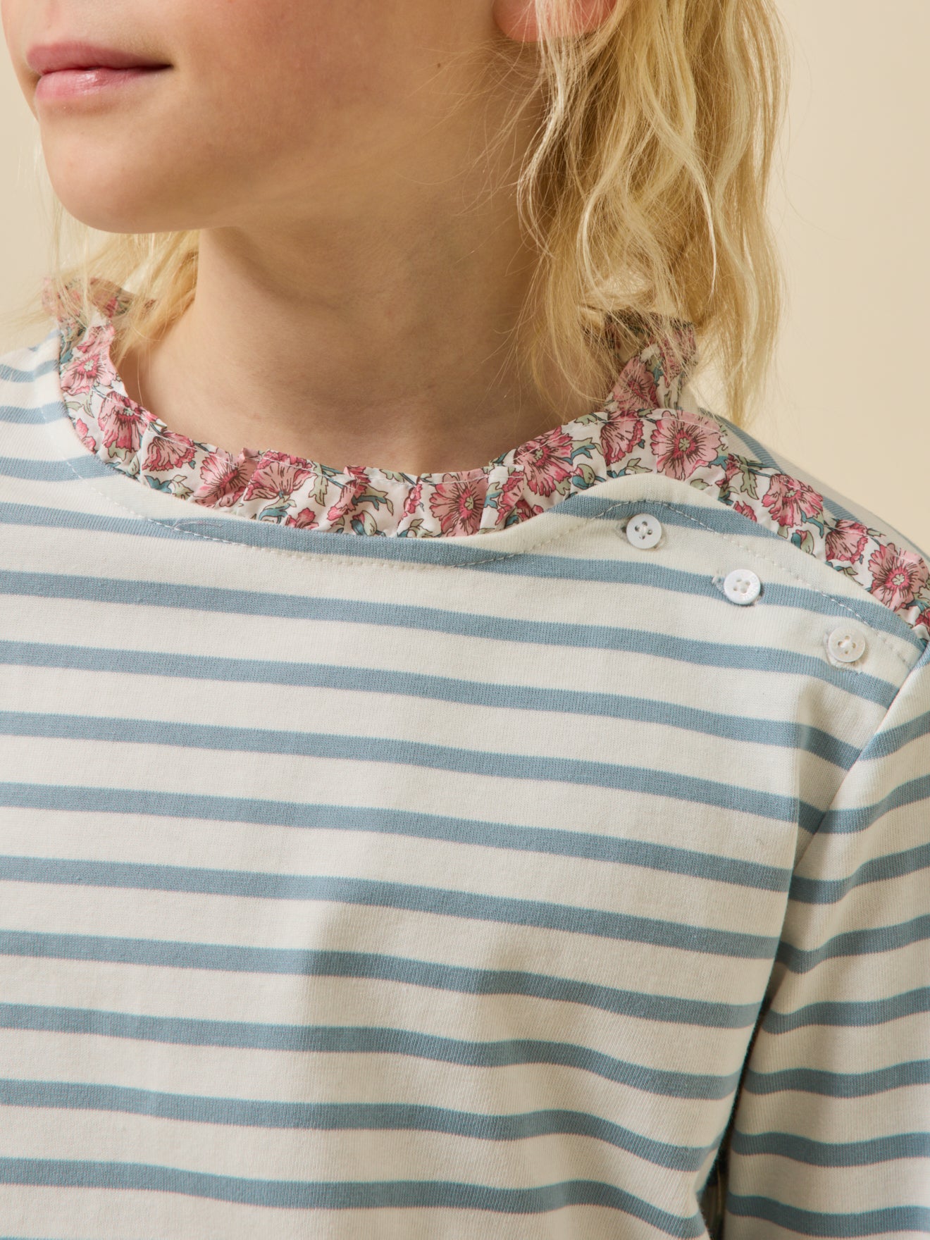 Girl's organic cotton sailor-stripe T-shirt and trim made with Liberty fabric