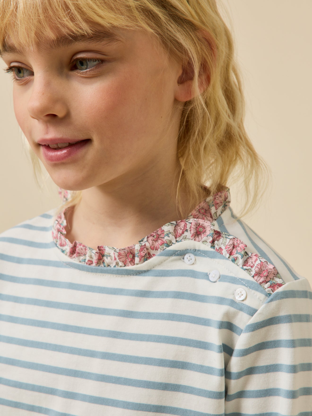 Girl's organic cotton sailor-stripe T-shirt and trim made with Liberty fabric