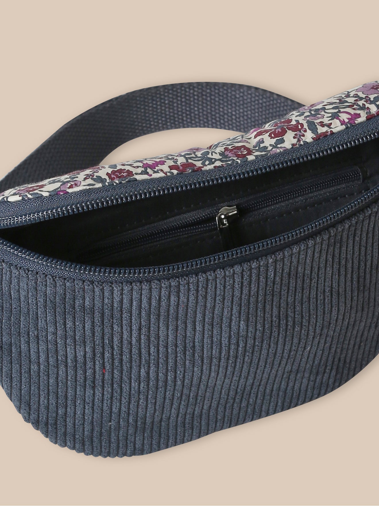Girl's belt bag made with velour and Liberty fabric