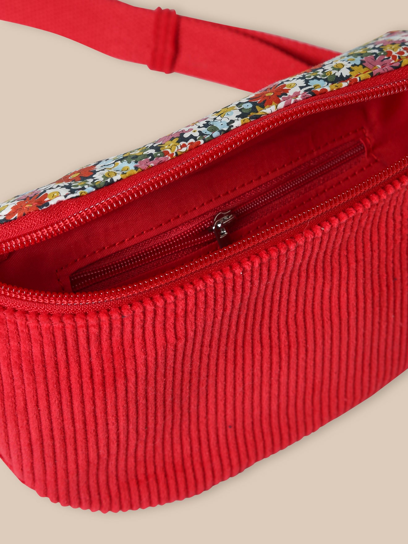 Girl's belt bag made with velour and Liberty fabric