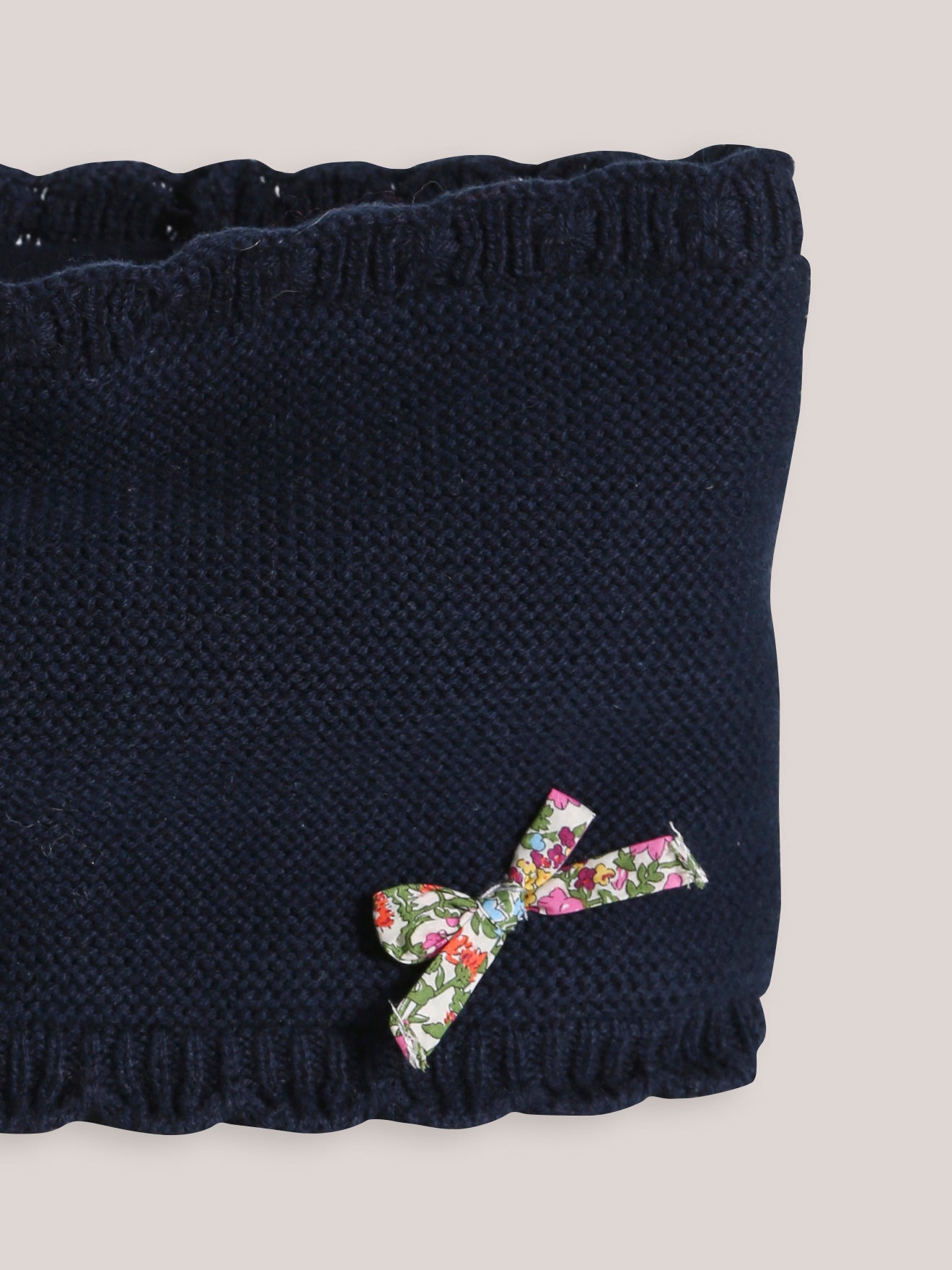 Girl's scalloped snood and trim made with Liberty fabric