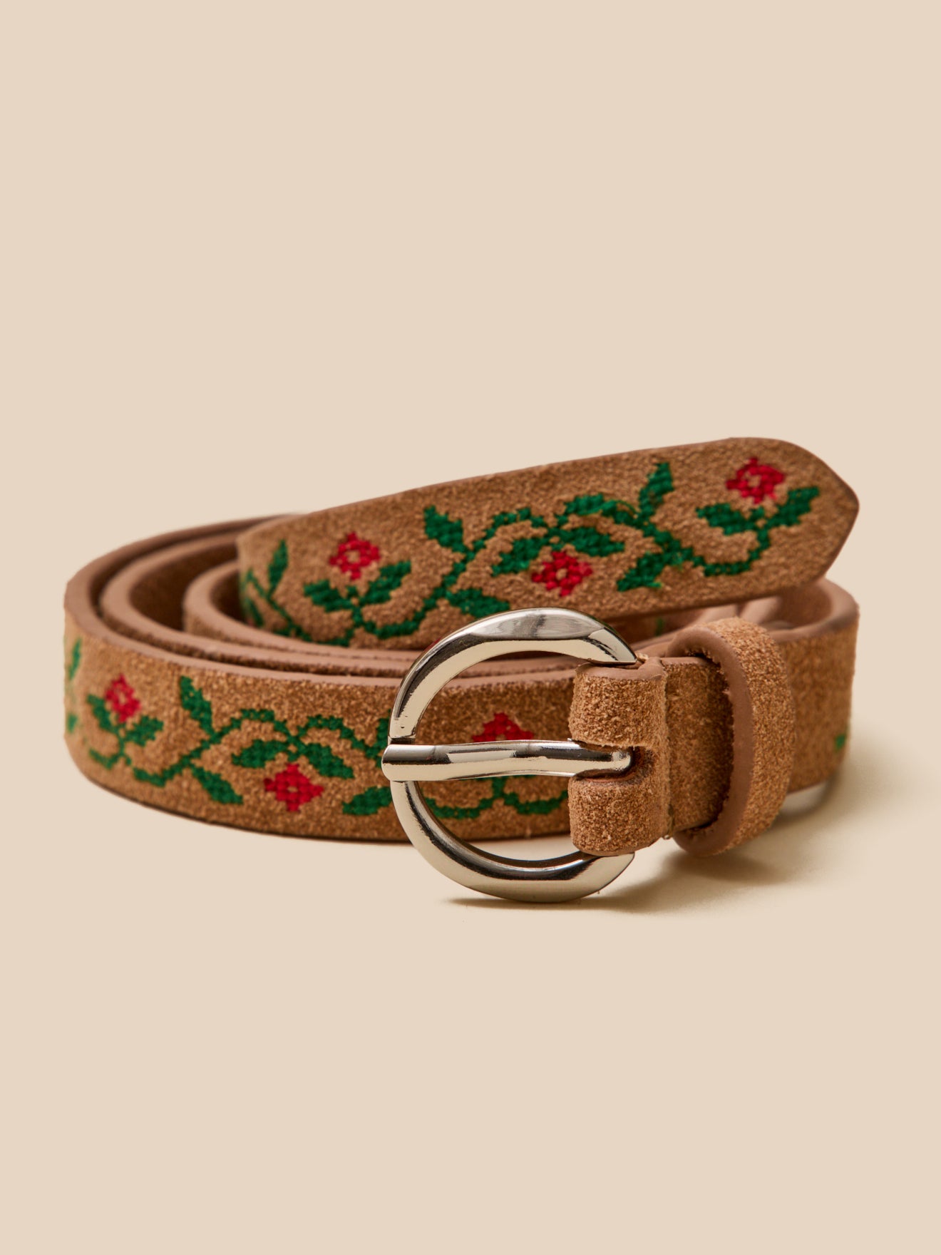 Girl's embroidered leather belt