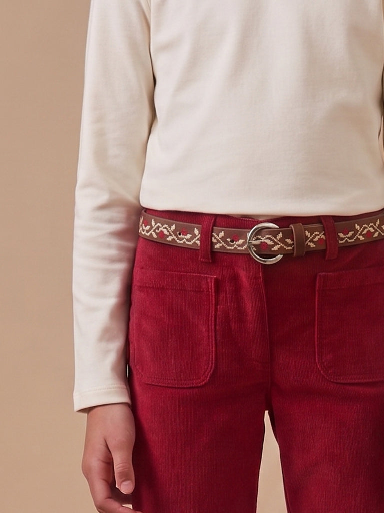 Girl's embroidered leather belt