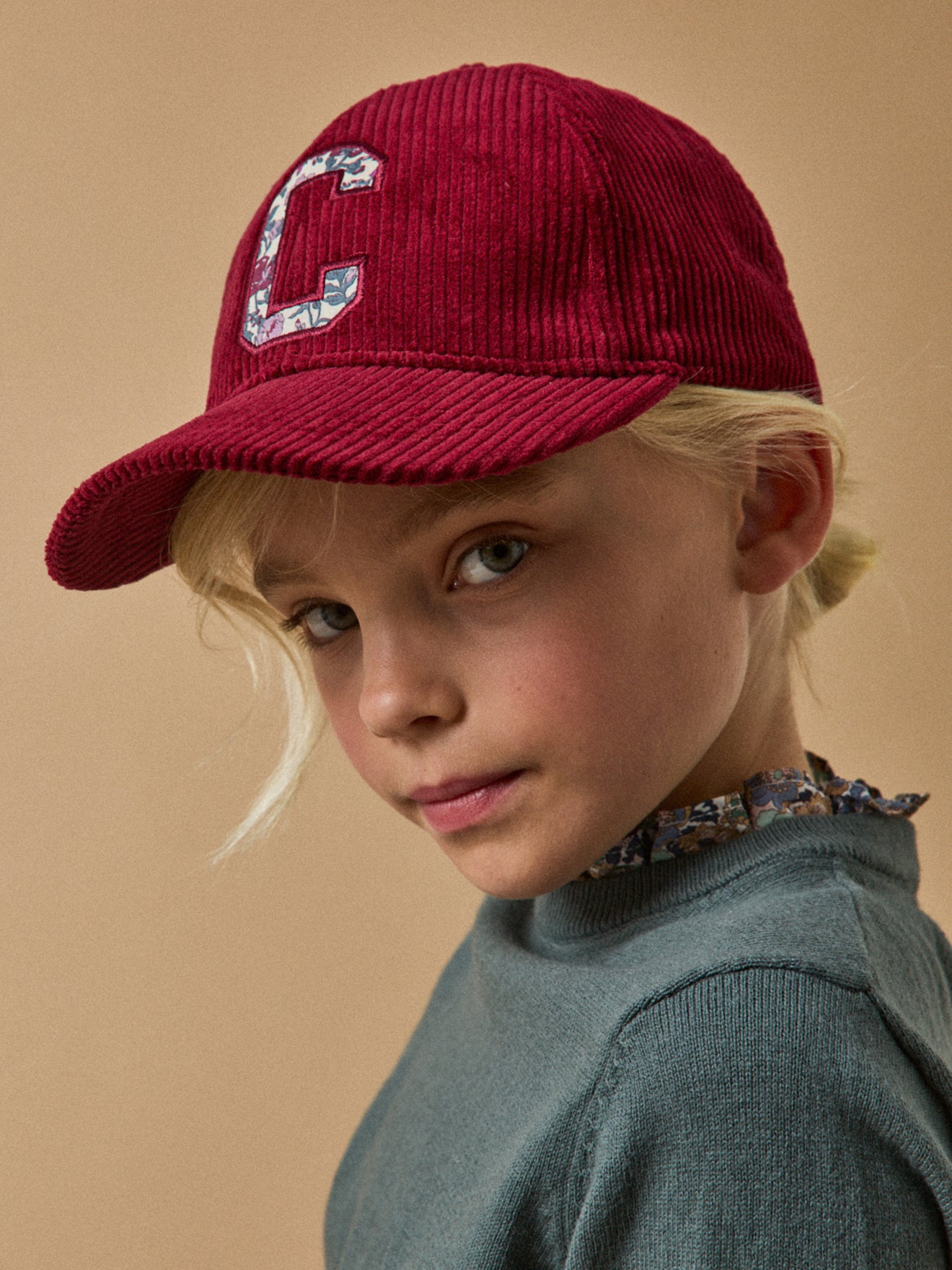 Girl's cap made with velour Liberty fabric