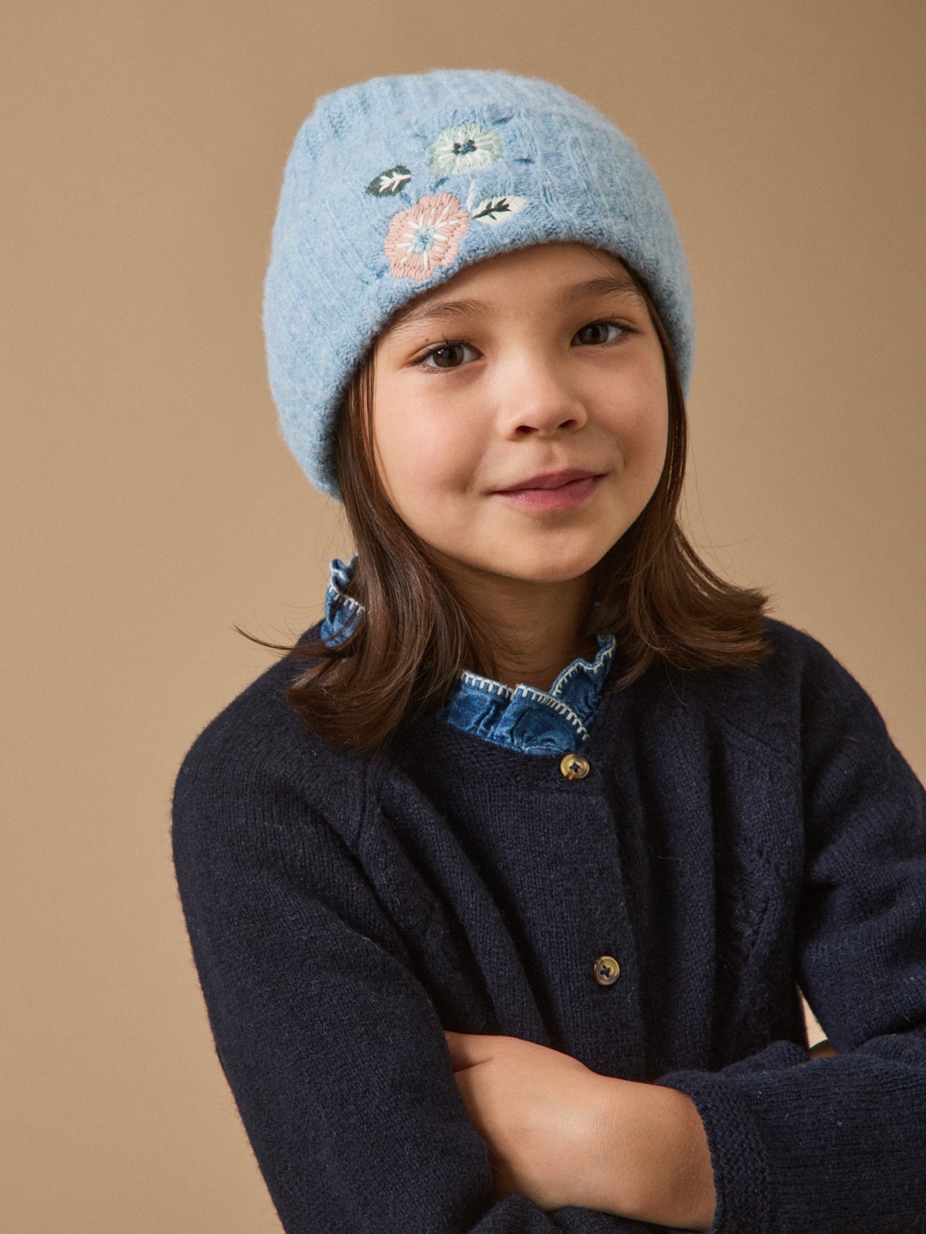 Girl's embroidered ribbed beanie