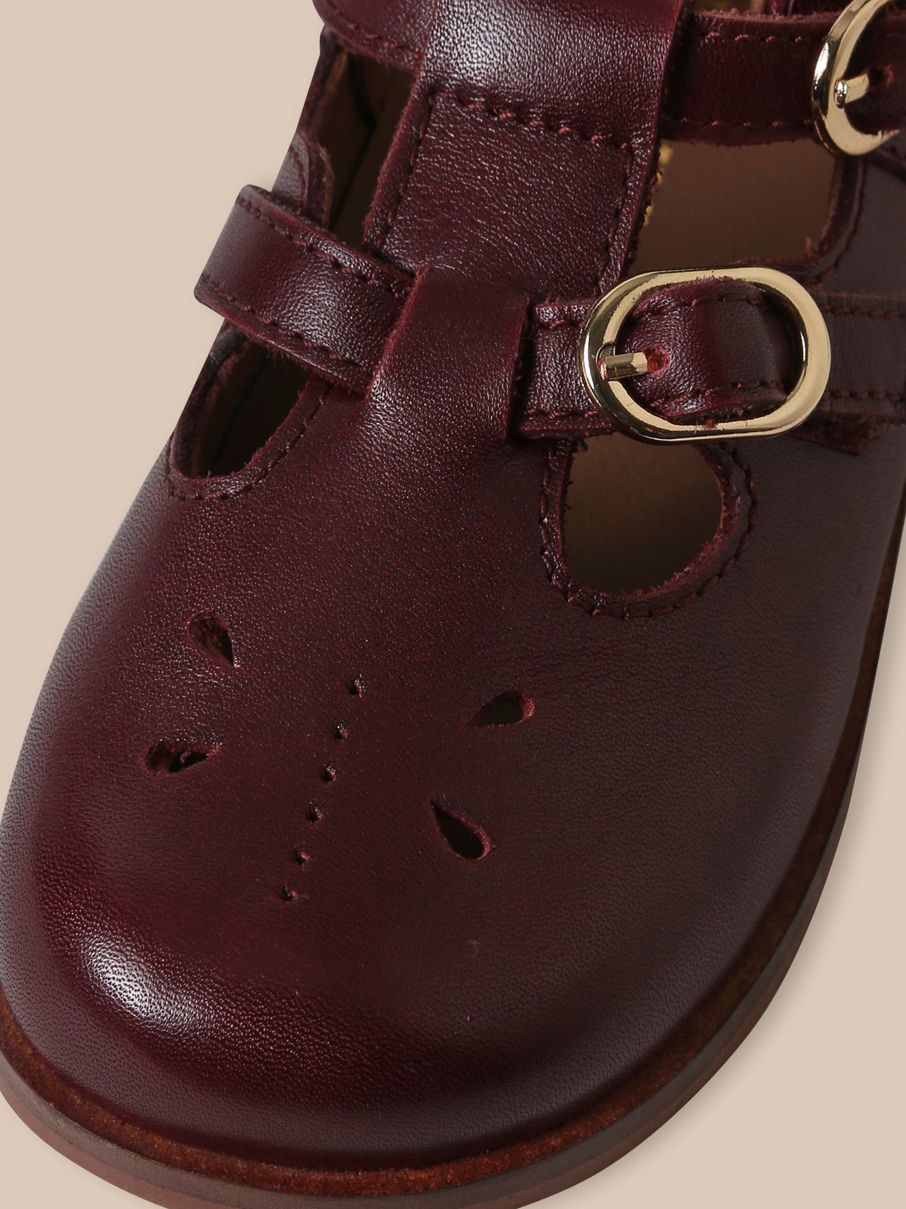 Girl's leather T-bar shoes with buckle