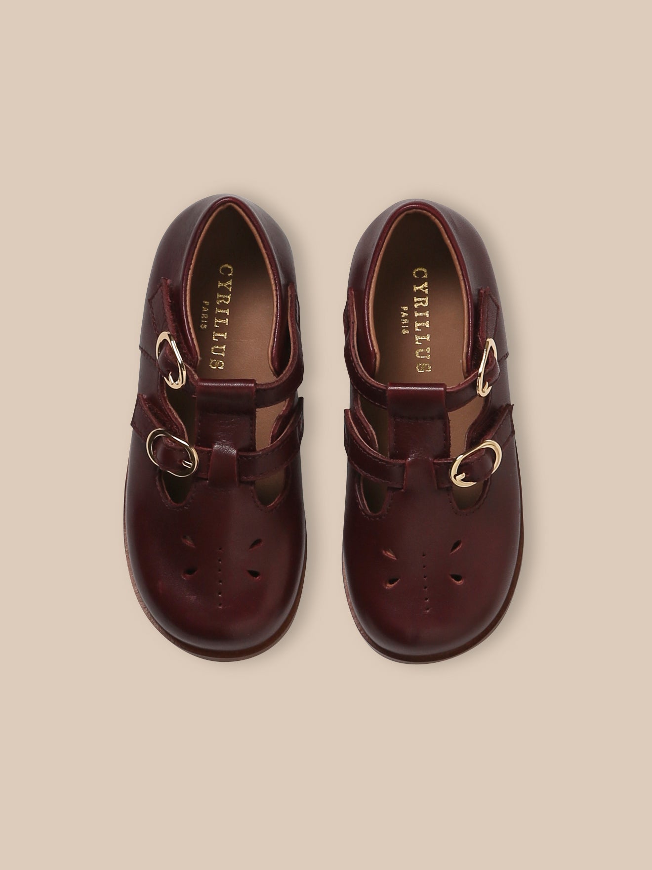 Girl's leather T-bar shoes with buckle