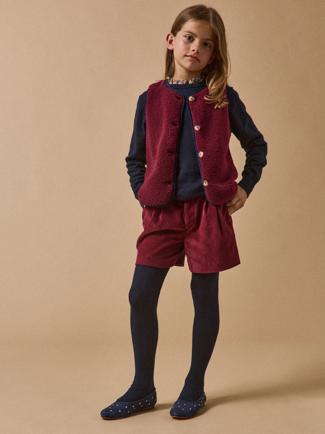 Girl's studded leather ballerina flats