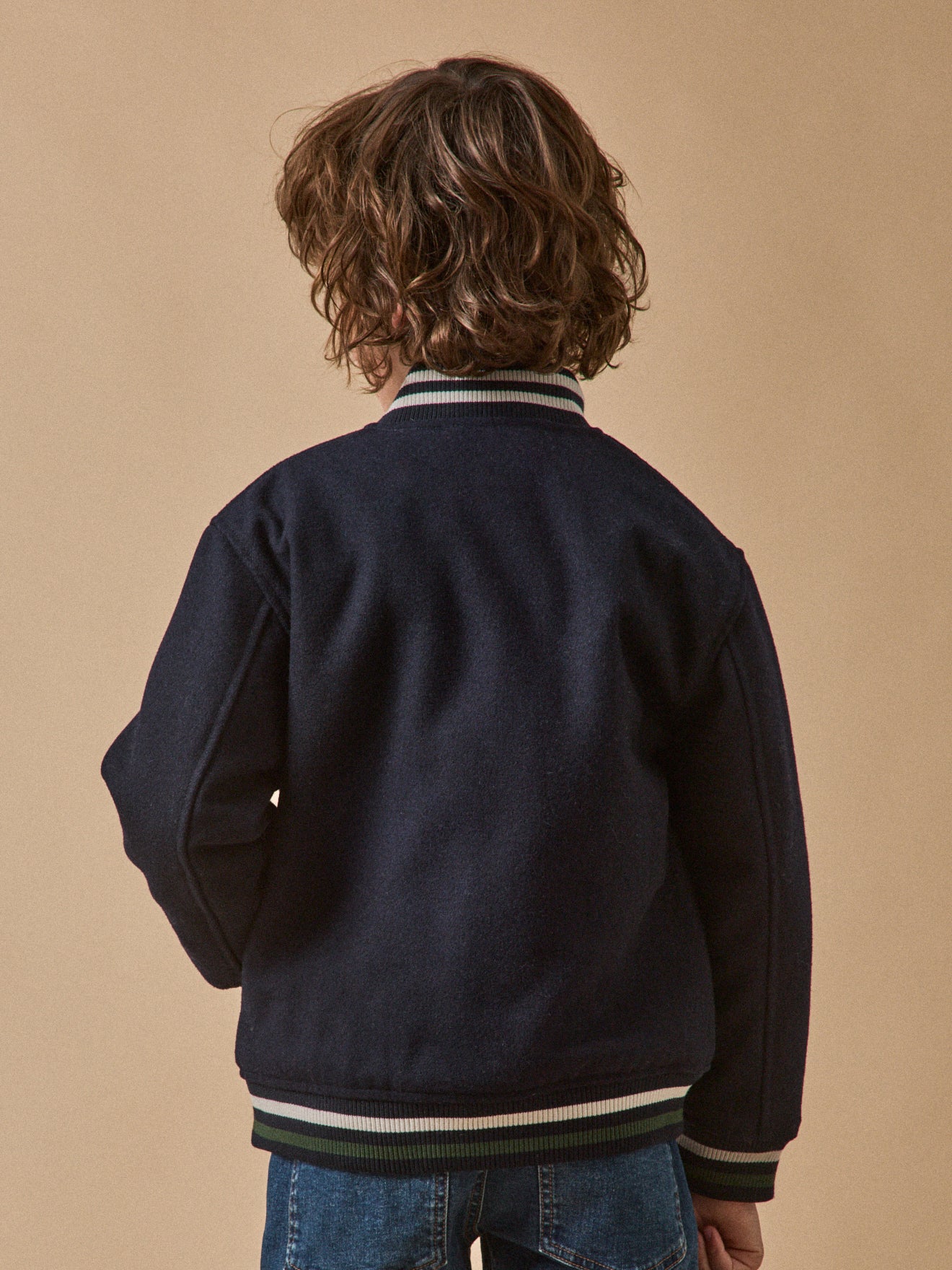 Boy's wool jacket with ribbed neckline