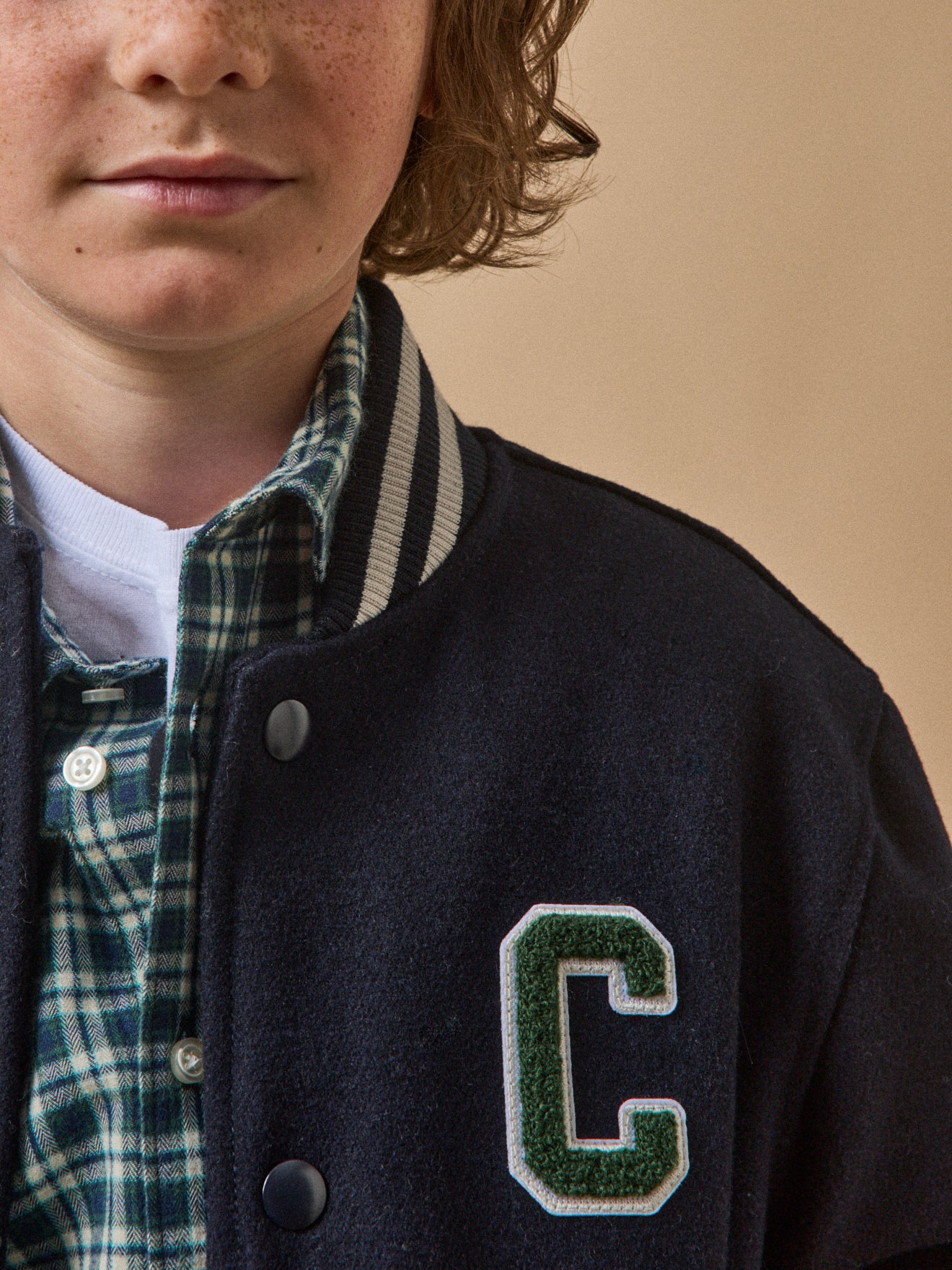 Boy's wool jacket with ribbed neckline
