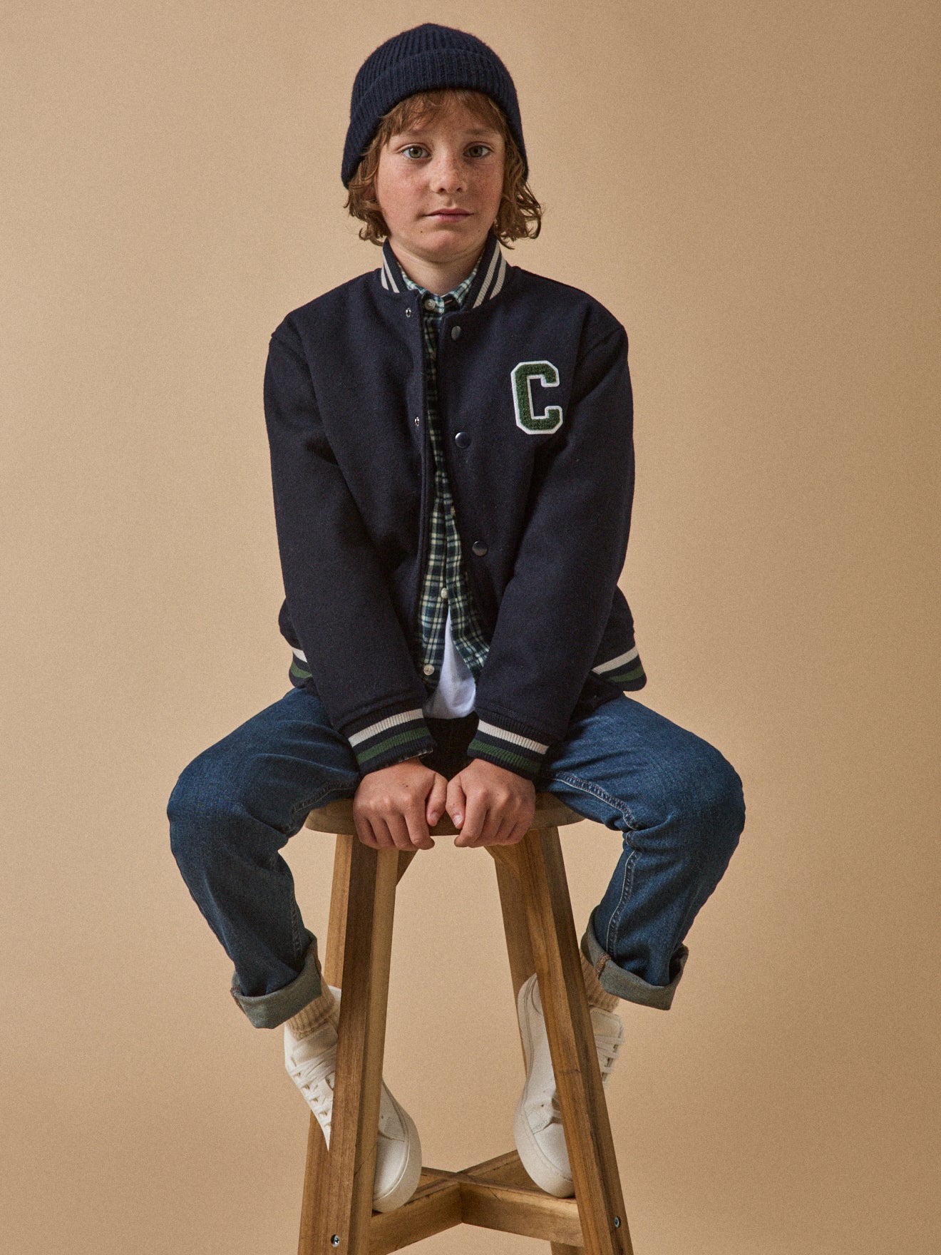 Boy's wool jacket with ribbed neckline