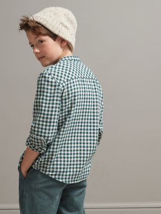 Boy's gingham check shirt with Mandarin collar