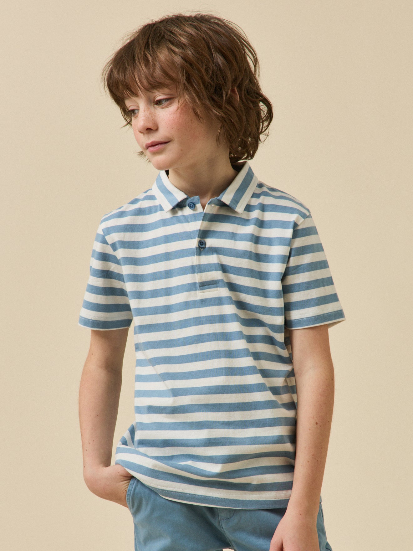 Boy's striped organic cotton polo shirt