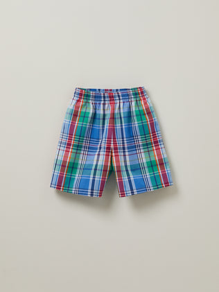 Boy's Madras check organic cotton pyjamas with shorts
