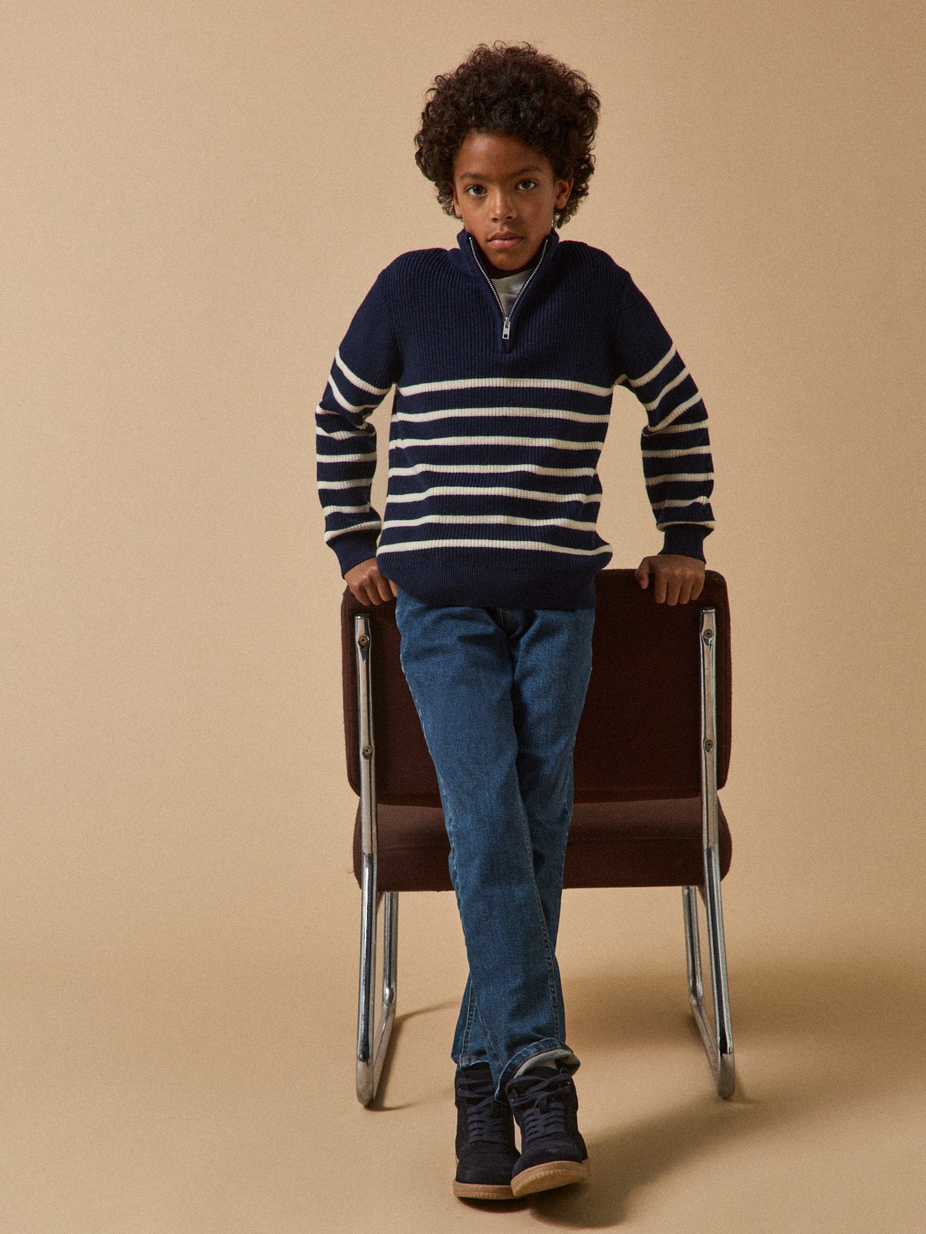 Boy's split leather high-top trainers