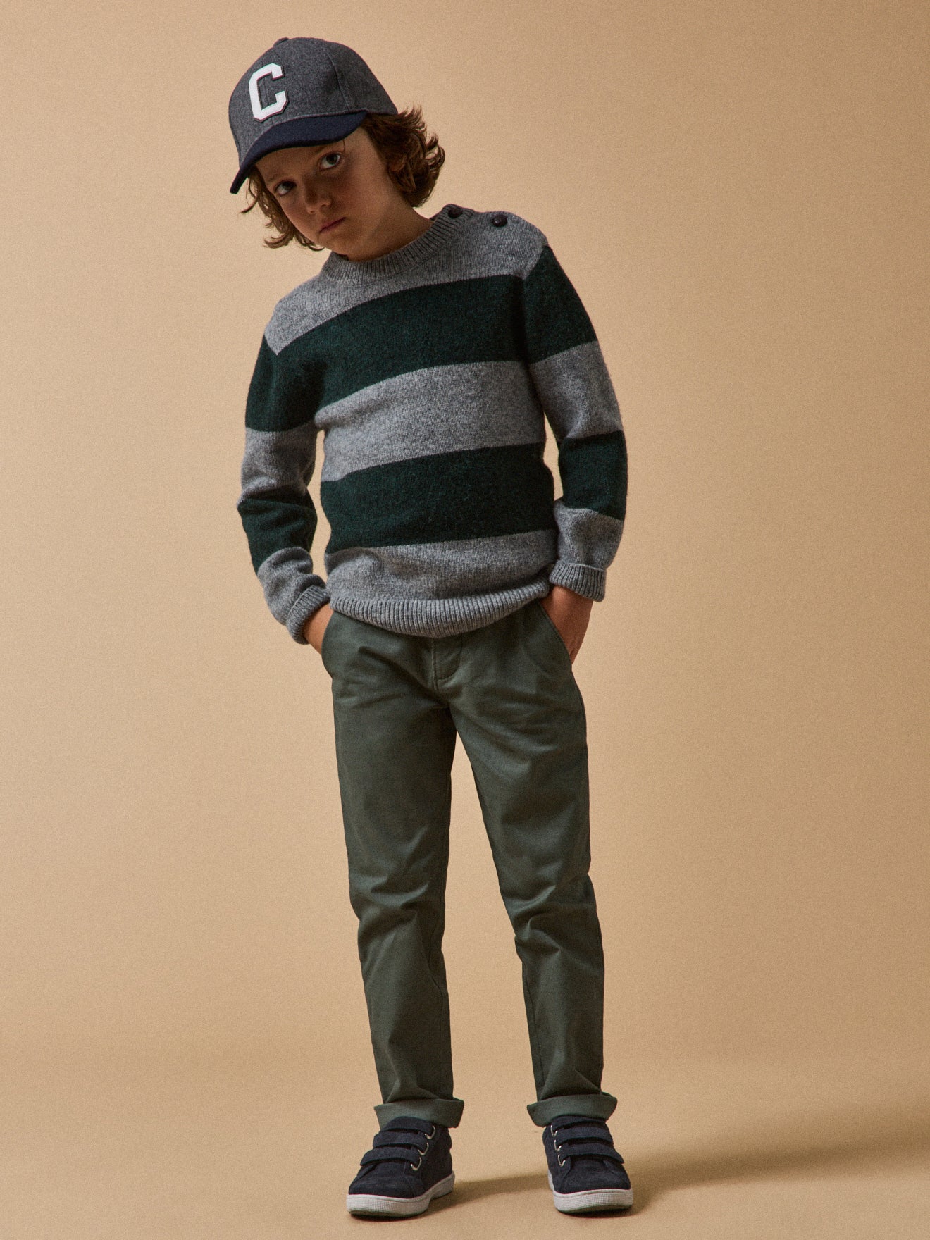 Boy's low split leather trainers