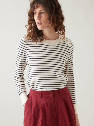 Women's cotton and cashmere sailor-stripe sweater