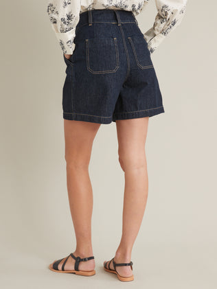 Women's cotton and hemp darkwash denim shorts