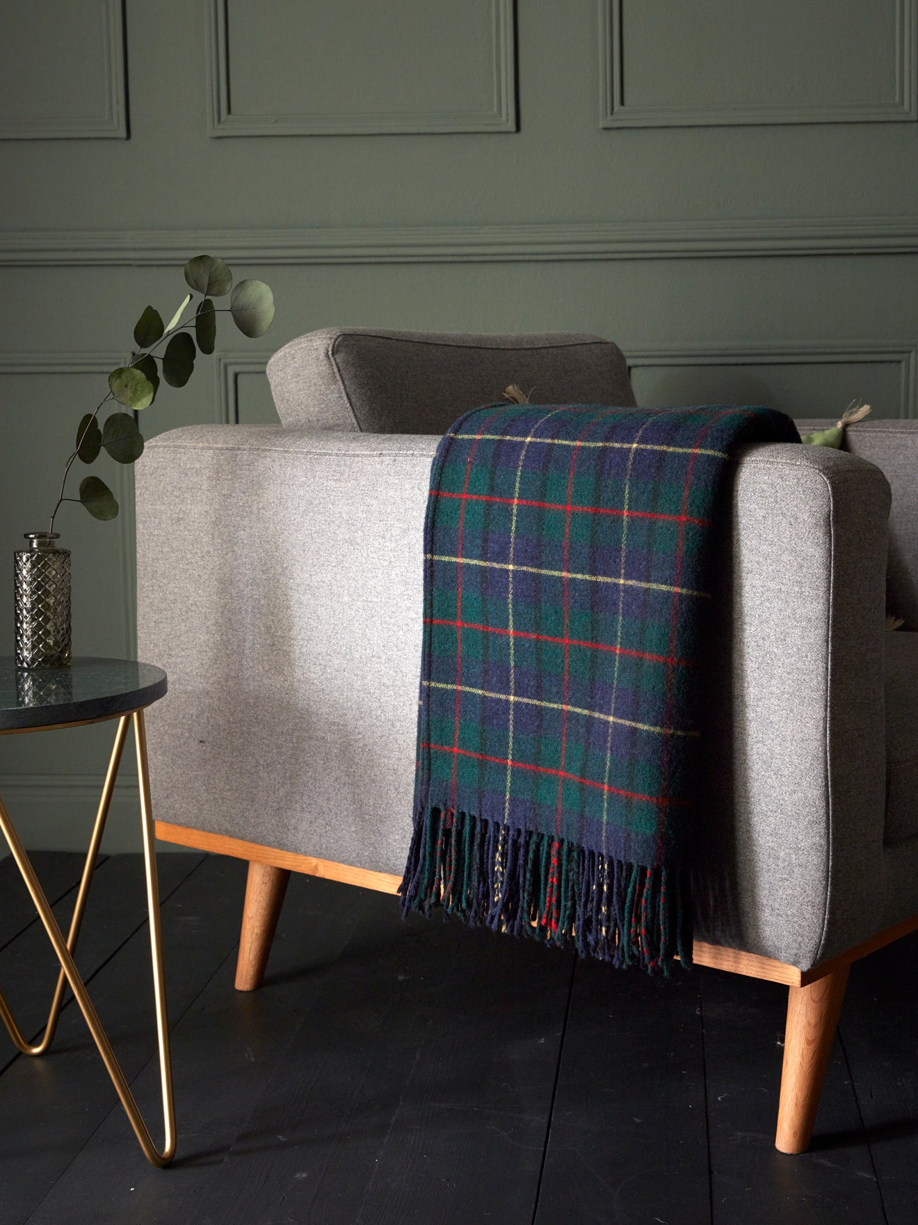 Wool-rich plaid throw