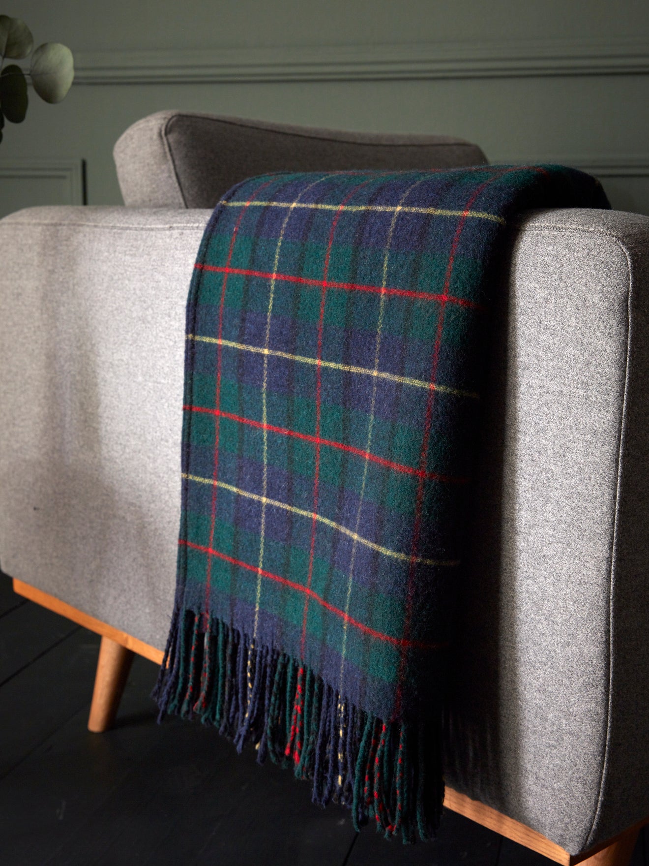 Wool-rich plaid throw
