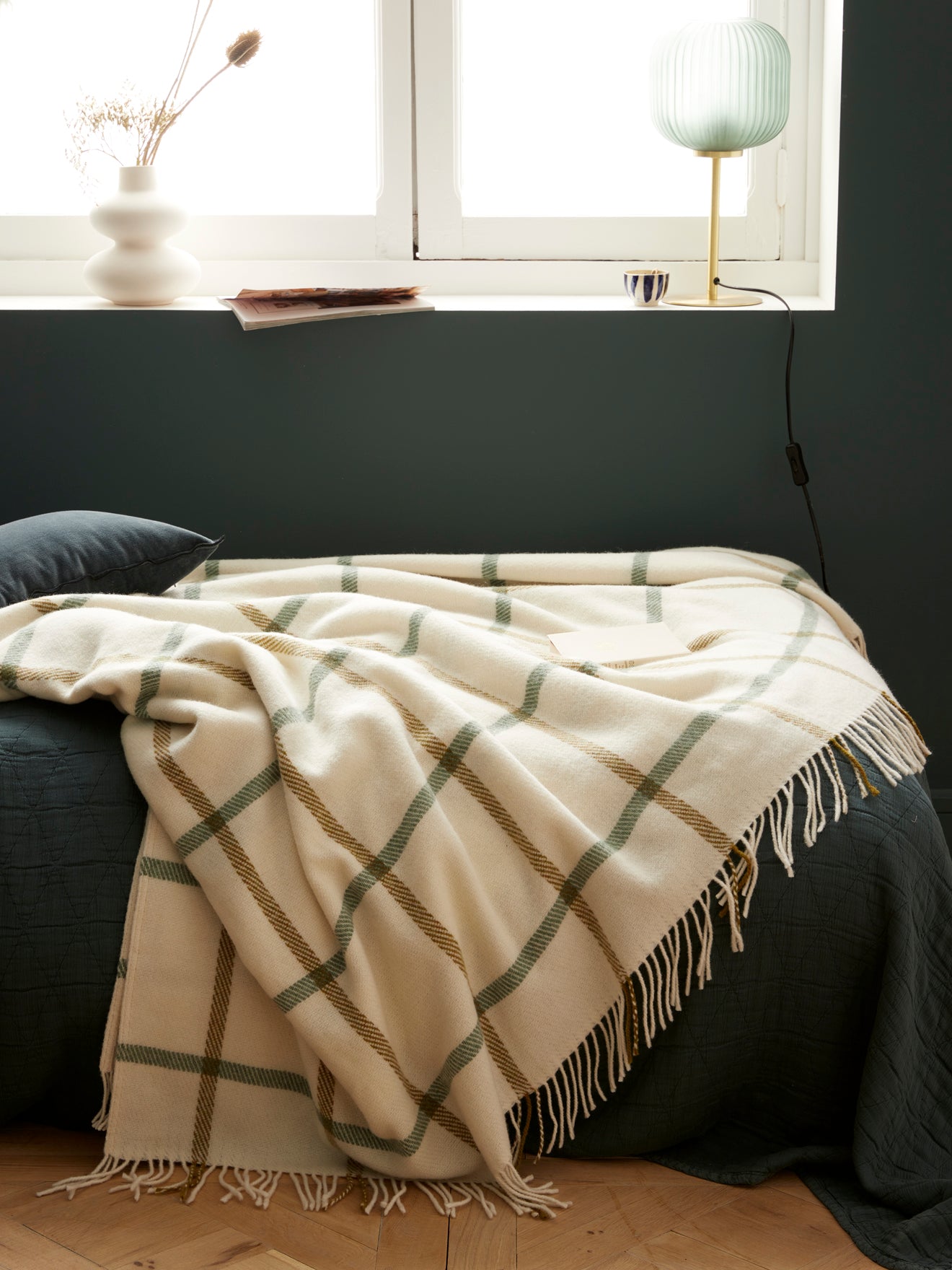 Oversize wool-rich check throw