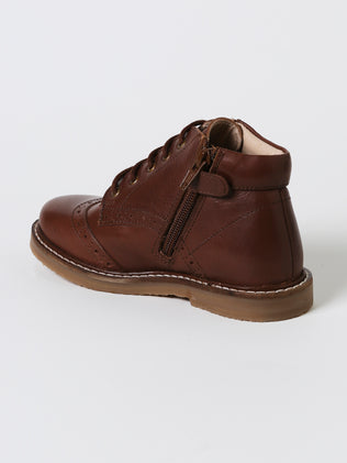 Boy's leather ankle boots with punch-hole toe